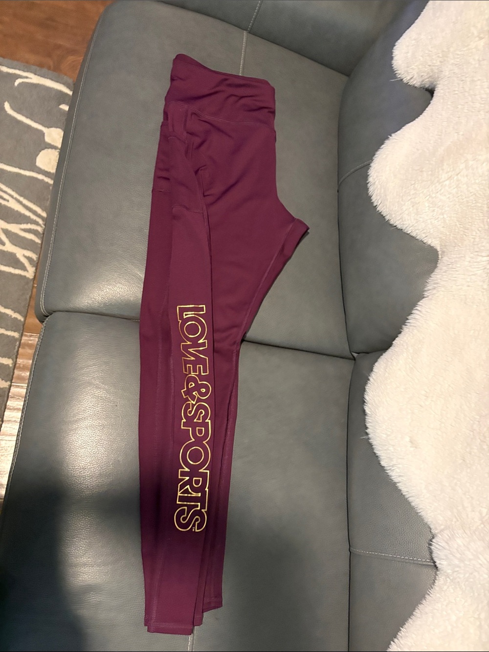 Girls' Burgundy Leggings with Gold LOVE & SPORTS Side Print